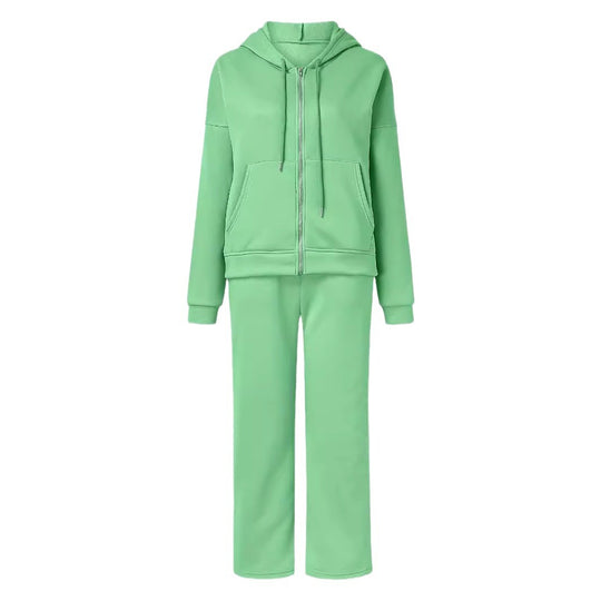 Damen bequemer und stilvoller Loungewear-Anzug mit zipbarem Hoodie und weitem Bein R&B