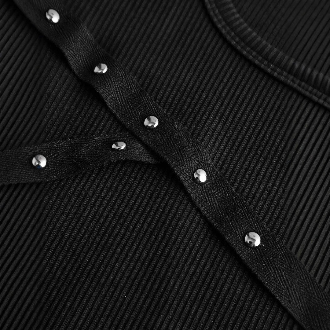 Damen modisches und figurbetontes Oberteil mit Rüschendetails und Nieten R&B