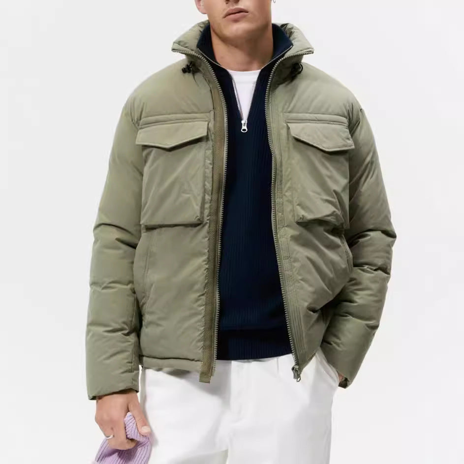 Herren lässige Outdoorjacke mit abnehmbarer Kapuze und großzügigen Taschen Hedi-Mode