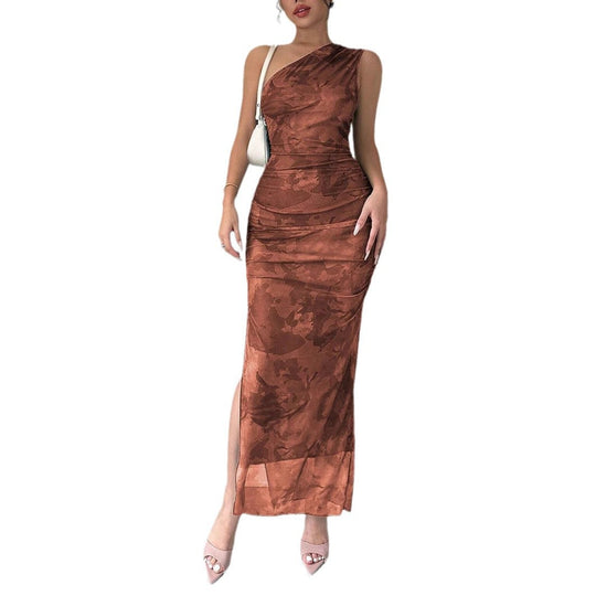Damen Elegantes One-Shoulder Maxikleid mit sanften Raffungseffekten R&B