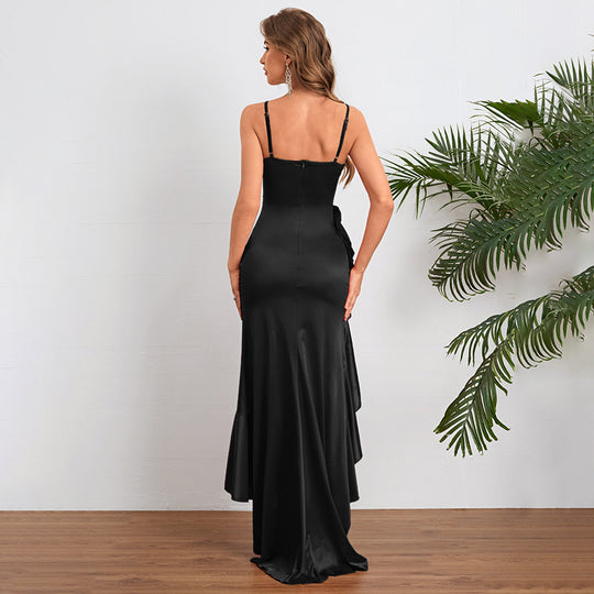 Damen elegantes Maxikleid mit seitlichem Schlitz und fließendem Rüschensaum R&B