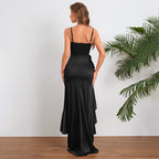 Damen elegantes Maxikleid mit seitlichem Schlitz und fließendem Rüschensaum R&B