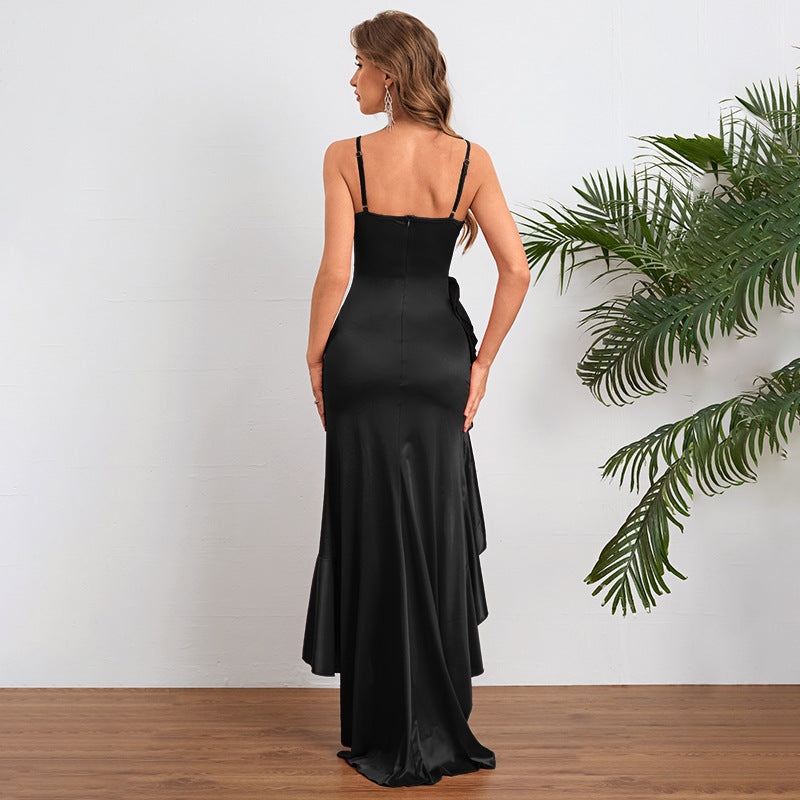 Damen elegantes Maxikleid mit seitlichem Schlitz und fließendem Rüschensaum R&B
