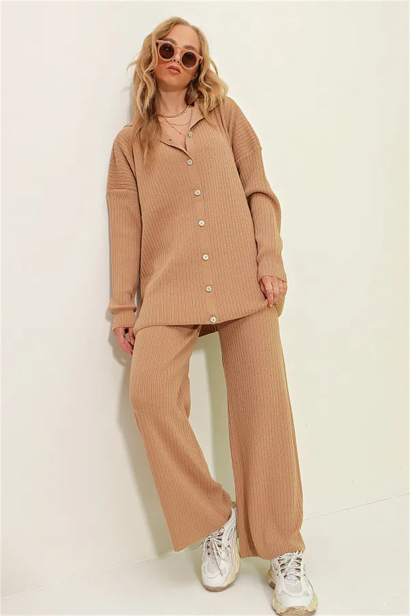 Damen lässiges Zweiteiler-Set mit bequemer Weite und Knopfdetails R&B