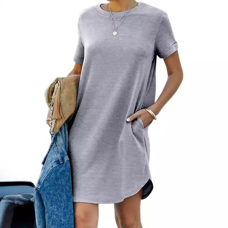 Damen lässiges Freizeitkleid mit Taschen und Rundhalsausschnitt R&B