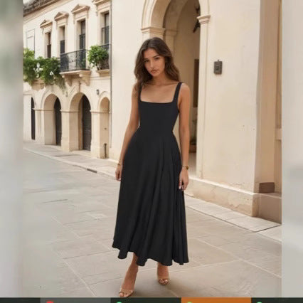 Damen Maxikleid mit schmalen Trägern und fließendem Rock Heidi-Mode
