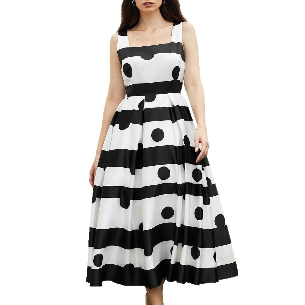 Damen Elegantes Midi-Kleid mit strukturiertem Polka-Dot-Design und schwingendem Rock R&B