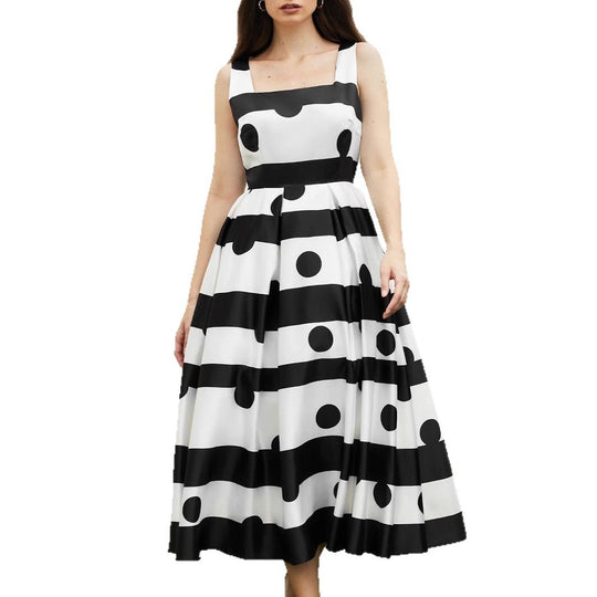 Damen Elegantes Midi-Kleid mit strukturiertem Polka-Dot-Design und schwingendem Rock R&B