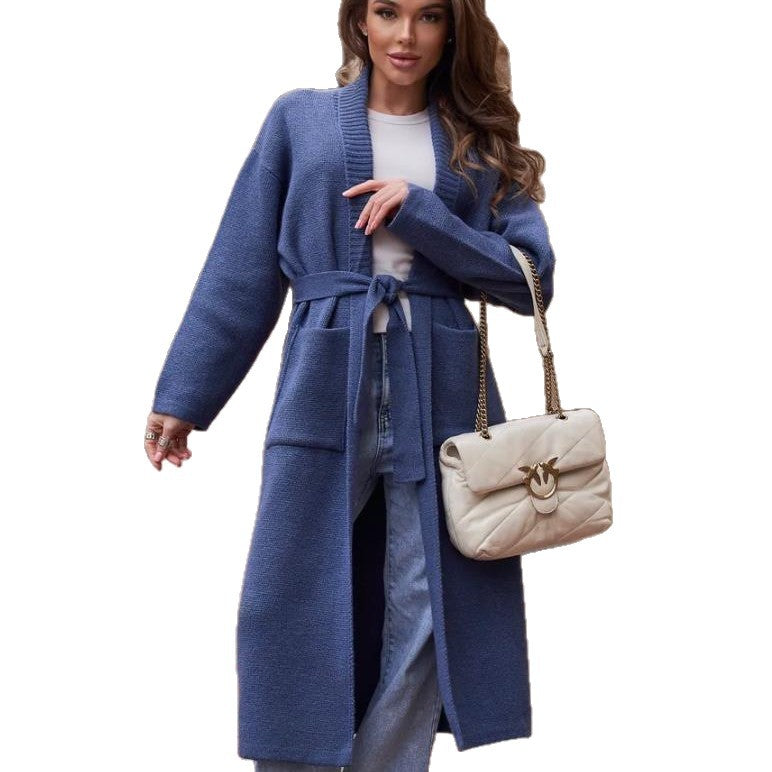 Damen Strickmantel mit Gürtel und praktischen Taschen R&B