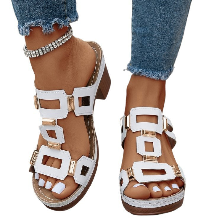 Damen Absatzsandalen mit modischem Riemendesign und verzierten Elementen R&B