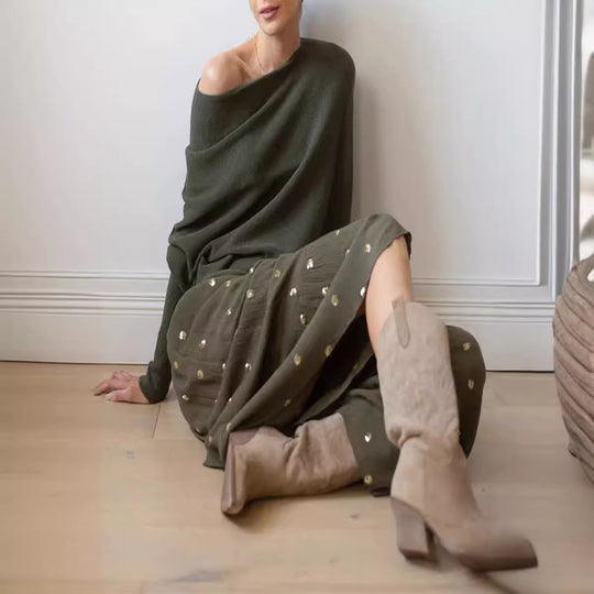 Damen Oversized Pullover mit asymmetrischem Schnitt und weitem Kragen R&B