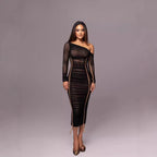 Damen Langarm-Midi-Kleid mit asymmetrischem Schnitt und romantischem Rüschendesign R&B