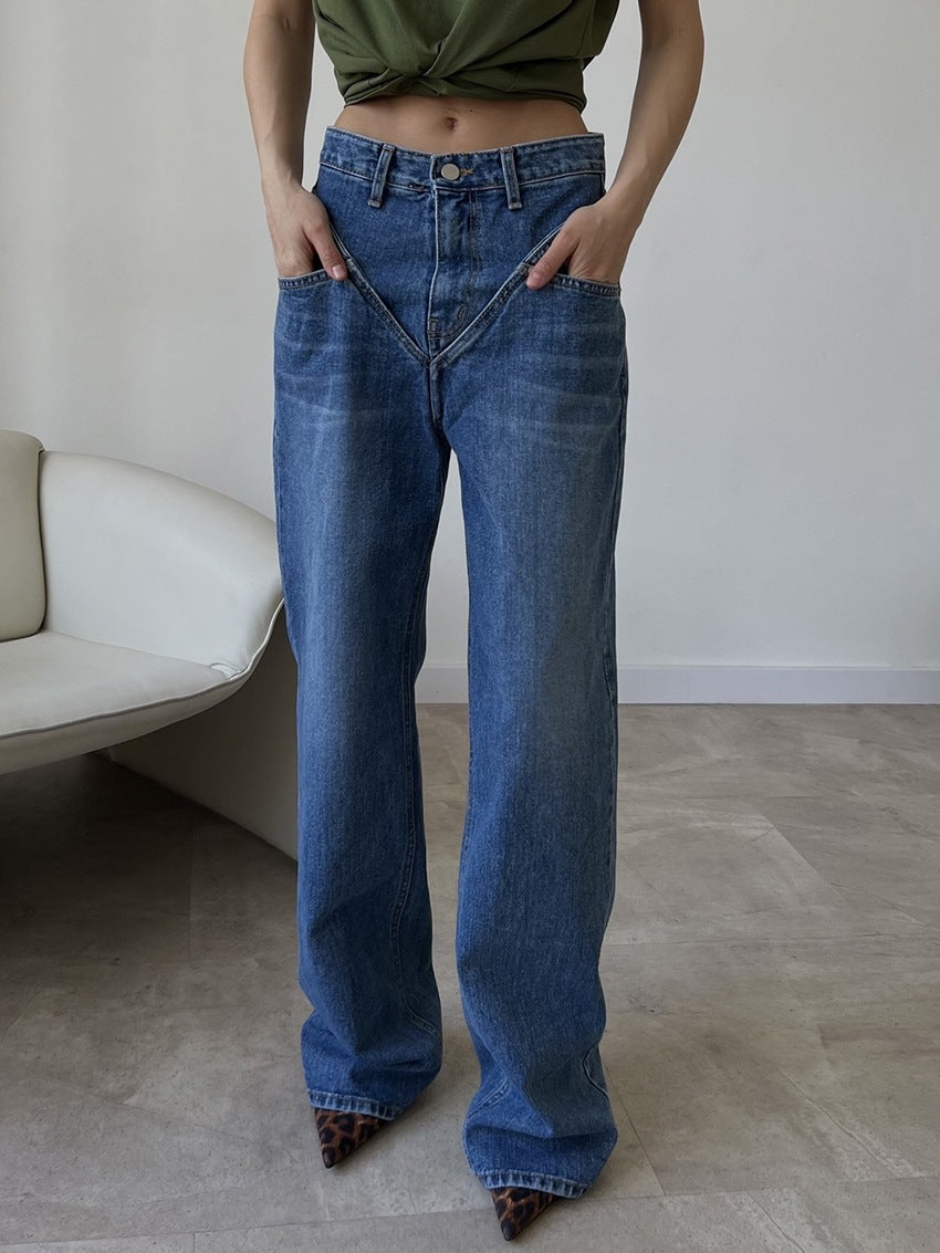 Damen Hoch geschnittene Jeans mit weitem Bein R&B