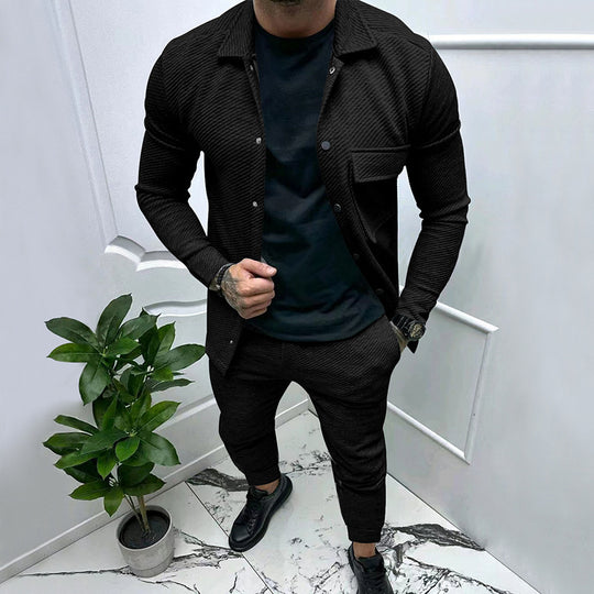 Herren nan feinstrukturiertes Hemdjacke- und Jogginghose-Set aus Sweat mit schmaler Passform R&B