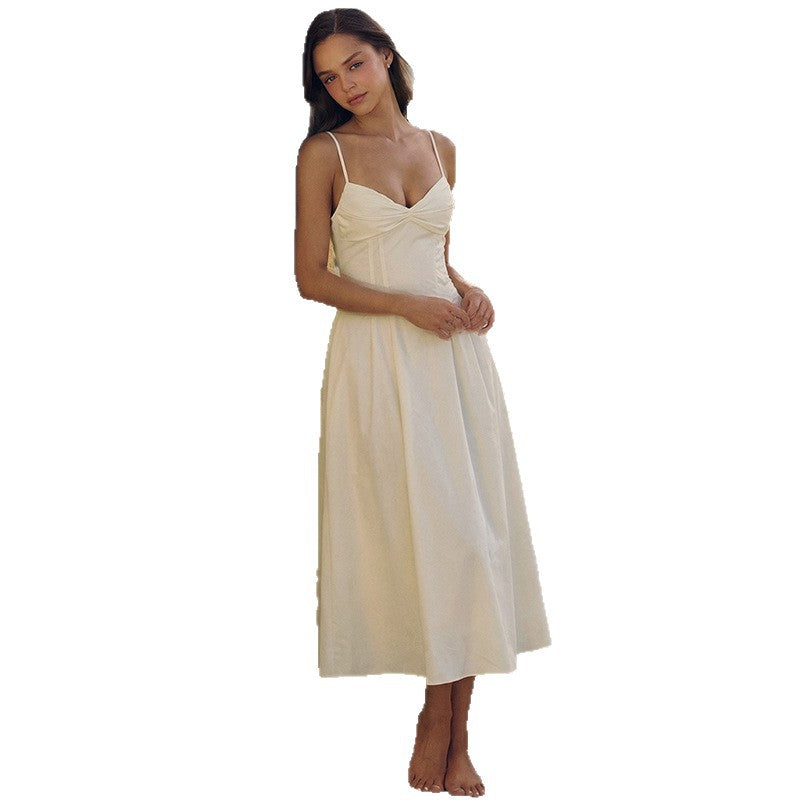 Damen Maxikleid mit tiefem V-Ausschnitt und fließendem Rock R&B