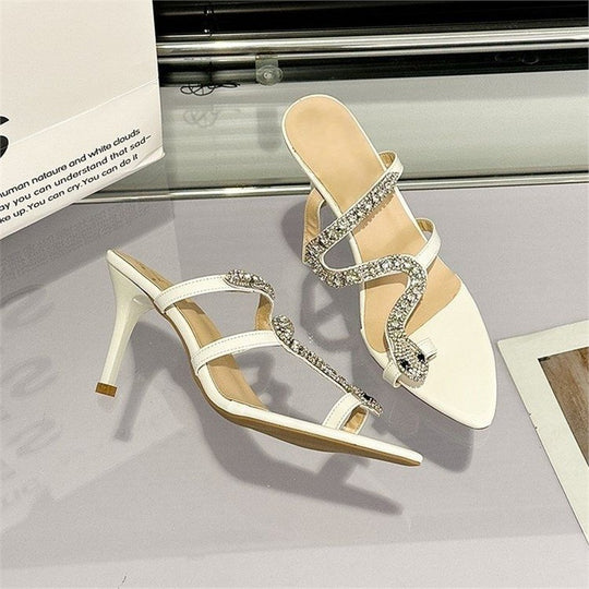Damen elegante High Heel Sandalen mit glitzerndem Riemendesign R&B