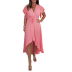 Damen Wickelkleid mit voluminösen Rüschensäumen und tailliertem Schnitt R&B