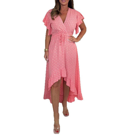 Damen Wickelkleid mit voluminösen Rüschensäumen und tailliertem Schnitt R&B
