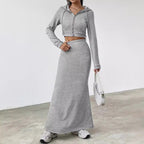 Damen lässige Cropped-Jacke mit Maxirock R&B