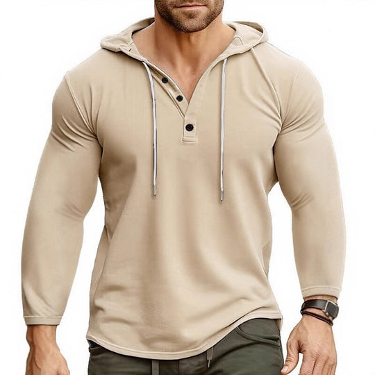 Herren Kapuzenshirt mit modernem Knopfverschluss und atmungsaktivem Stoff R&B
