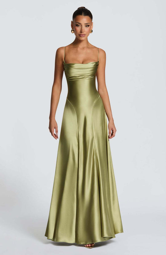 Damen Elegantes Maxikleid mit raffinierten Spaghetti-Trägern und fließendem Satin R&B