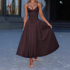 Damen A-linien Abendkleid mit verstellbaren Spaghettiträgern und schwingendem Rock R&B
