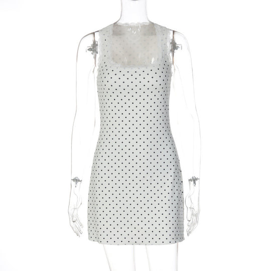 Damen Gepunktetes Minikleid mit transparenten Spitzenakzenten R&B