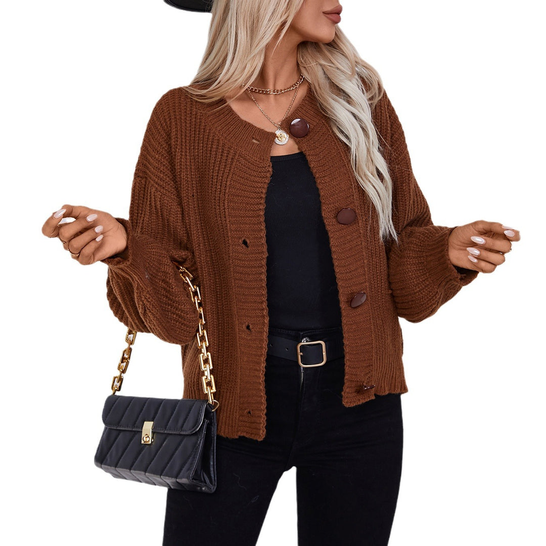 Damen gemütliche Strickjacke mit großen Knöpfen und lässigem Schnitt R&B