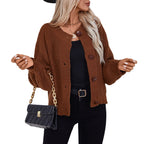 Damen gemütliche Strickjacke mit großen Knöpfen und lässigem Schnitt