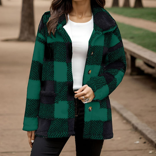 Damen Kuscheljacke mit Karomuster und Knopfverschluss R&B