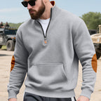 Herren nan Halbzip-Sweatshirt mit Stehkragen, Kängurutasche und kontrastierenden Ellbogenpatches R&B
