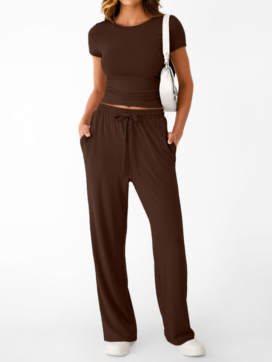 Damen lässiger Freizeitanzug mit kurzen Ärmel und weiten Hosen R&B
