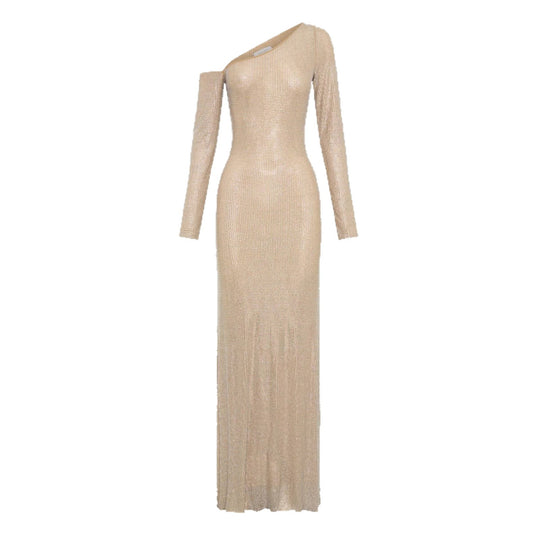 Damen Figurbetontes Abendkleid mit schimmerndem Paillettenbesatz und asymmetrischem Ausschnitt R&B