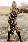 Damen Maxikleid mit tribal-inspiriertem Muster und hochstylisierten Seitenschlitzen R&B