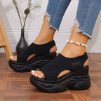 Damen Wedge-Sandalen mit elastischer Strickoberfläche und atmungsaktiver Plattform R&B