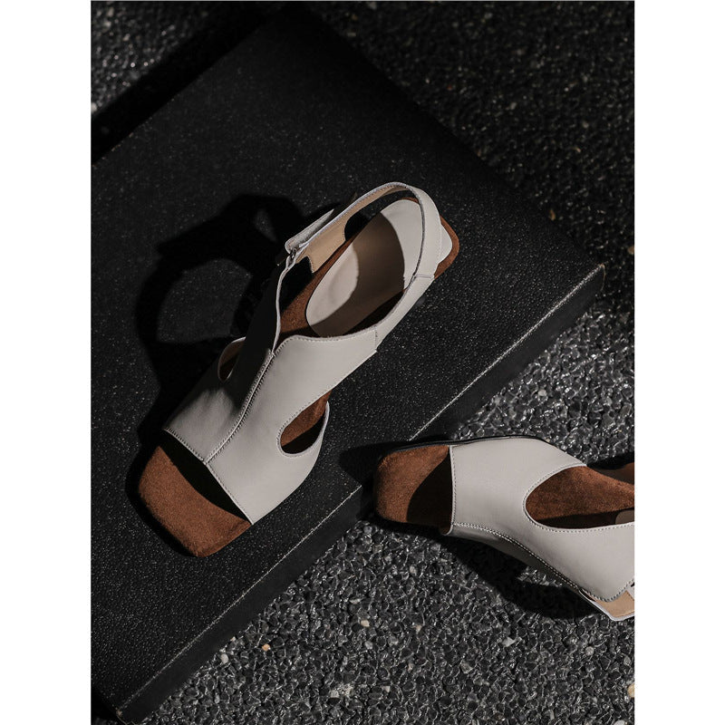Damen elegante Open Toe Sandalen mit Blockabsatz R&B
