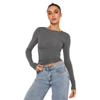 Damen Longsleeve-Oberteil mit figurbetontem Schnitt und Raffung