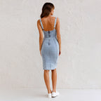 Damen Denim Kleid mit seitlichem Schlitz und strukturiertem Oberteil R&B