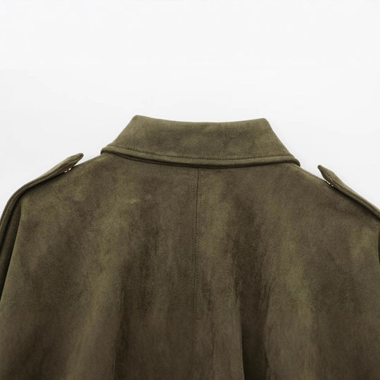 Damen lässige Kunstlederjacke mit elastischem Bund und praktischen Druckknöpfen R&B