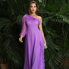 Damen Elegantes Maxikleid mit asymmetrischem Ausschnitt und fransierten Details R&B