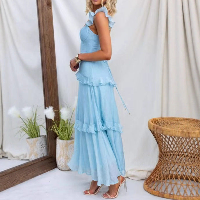 Damen Maxikleid mit Rüschendetails und taillierter Silhouette R&B