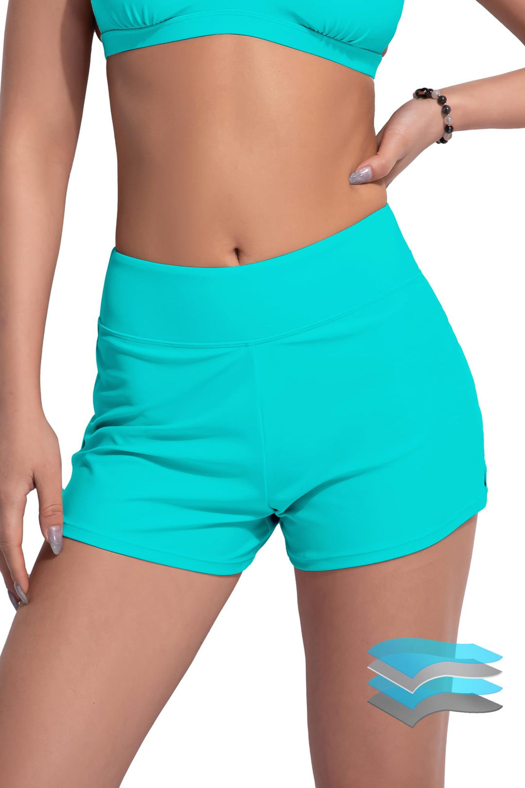 Damen Hochgeschnittene Sport-Badeshorts mit elastischem Bund R&B