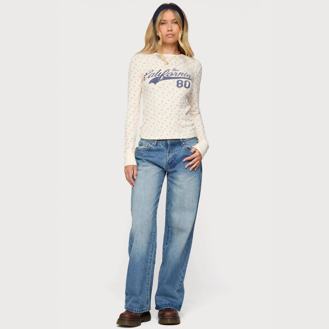 Damen Langarmshirt mit floralem Muster und sportlichem Print R&B
