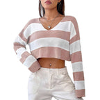 Damen Gemusterter Crop-Pullover R&B