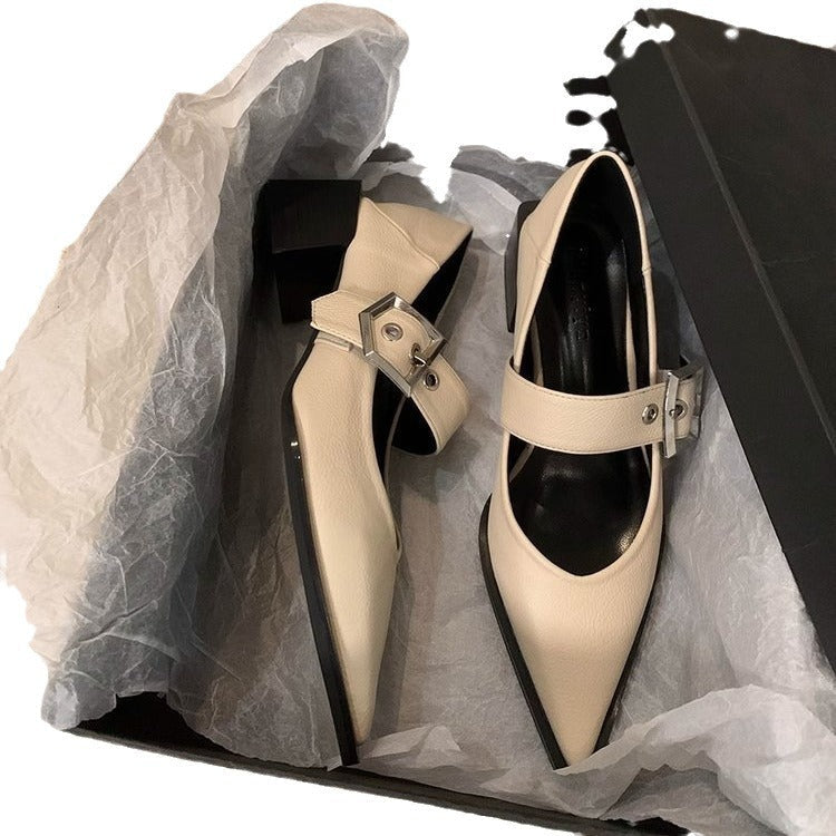 Damen elegante Ballerina-Pumps mit modischem Riemchen und stilvollem Blockabsatz R&B