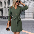 Damen Hemdblusenkleid mit taillierbarem Gürtel und Knopfverschluss R&B
