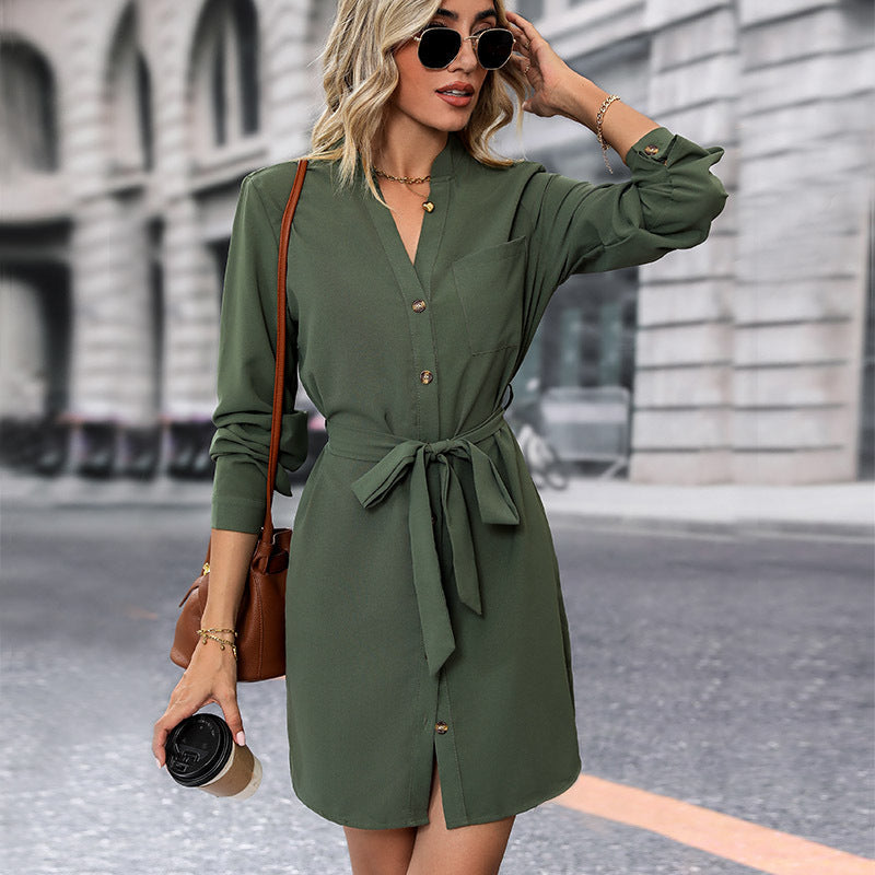 Damen Hemdblusenkleid mit taillierbarem Gürtel und Knopfverschluss R&B