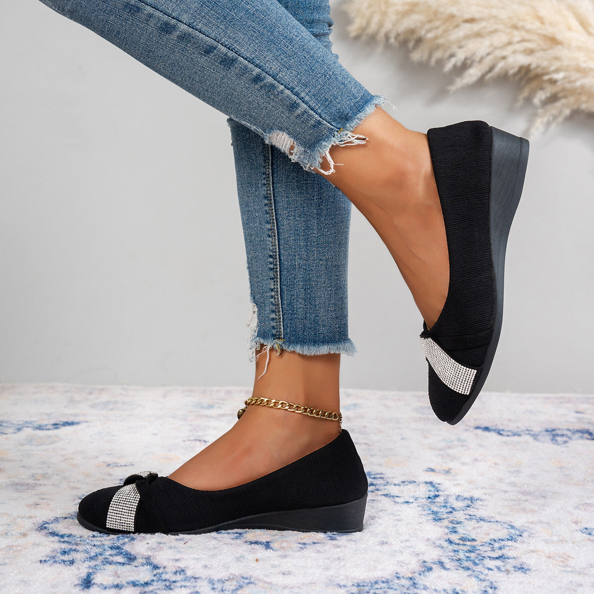 Damen Ballerina-Schuhe mit glamourösem Strass-Detail und bequemem Fußbett R&B
