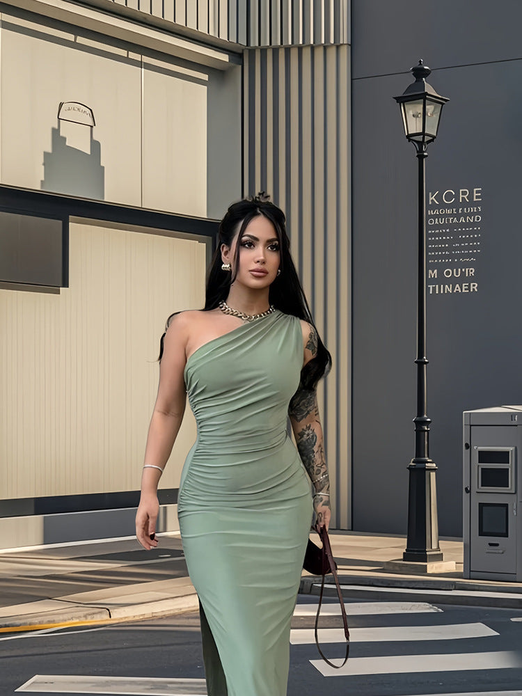 Damen Elegantes One-Shoulder-Maxikleid mit figurbetontem Schnitt und seitlichem Schlitz R&B