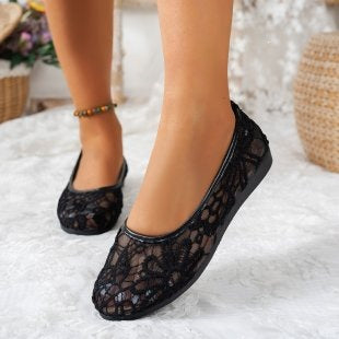 Damen Einfache Ballerinas mit luftigem Spitze-Design und flexiblem Fußbett R&B